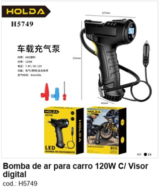 Bomba de ar para carro 120W C/ Visor digital R$ 55,8 PC/CX:24