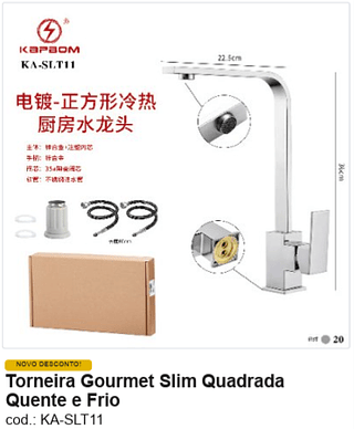 Torneira Gourmet Slim Quadrada Quente e Frio R$ 112,5 PC/CX:20