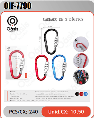CADEADO DE 3 DIGITOS PCS/CX: 240 Unid.CX: 10,50
