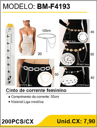 Cinto de corrente feminino 200PCS/CX Unid.CX: 7,90