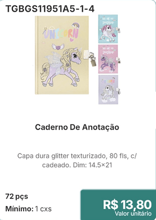Caderno De Anotação 72 pçs R$ 13.80