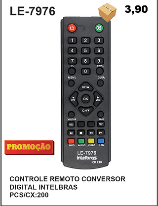 CONTROLE REMOTO CONVERSOR DIGITAL INTELBRAS 200PÇ=3,9$