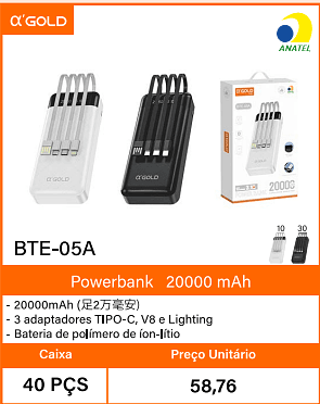 Powerbank20000 mAh Caixa 40 PCS Preco Unitario 58,76