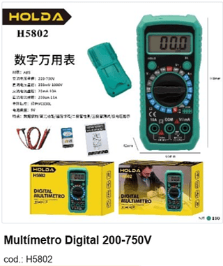 Multímetro Digital 200-750V R$ 18 PC/CX:100