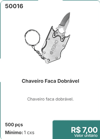 Chaveiro Faca Dobrável 500 pçs R$ 7.00