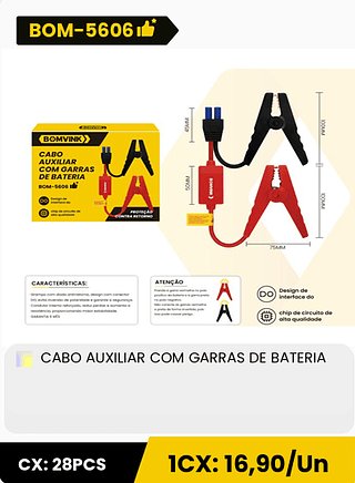 CABO AUXILIAR COM GARRAS DE BATERIA CX: 28PCS 1CX: 16,90/Un