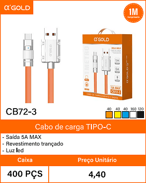 Cabo de cargaTIPO-C Caixa 400 PCS Preco Unitario 4,40
