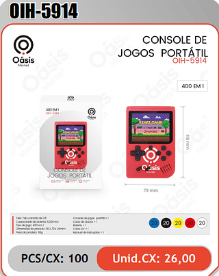 CONSOLE DEJOGOS PORTATIL PCS/CX: 100 Unid.CX: 26,00