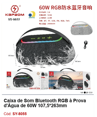 Caixa de Som Bluetooth RGB à Prova d'Água de 60W R$70,2 PCS/cx:30