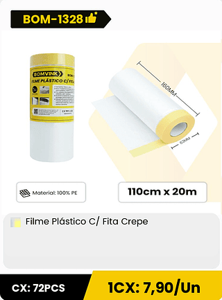 Filme Plástico C/ Fita Crepe CX: 72PCS 1CX: 7,90/Un