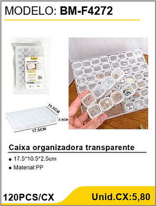 Caixa organizadora transparente 120PCS/CX Unid.CX:5,80