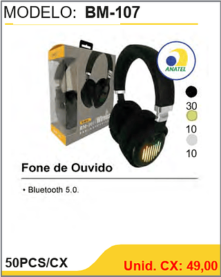 Fone de Ouvido 50PCS/CX Unid. CX: 49,00