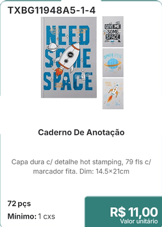 Caderno De Anotação 72 pçs R$ 11.00