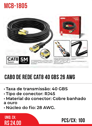 CABO DE REDE CAT8 40 GBS 26 AWG 100pç=24$