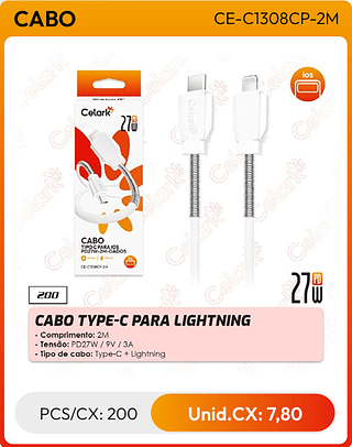 CABO TYPE-C PARA LIGHTNING PCS/CX: 200 Unid.CX: 7,80
