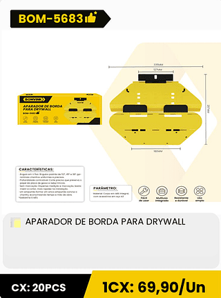 APARADOR DE BORDA PARA DRYWALL CX: 20PCS 1CX: 69,90/Un