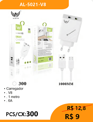 Carregador V8 PCS/CX:300 R$ 9