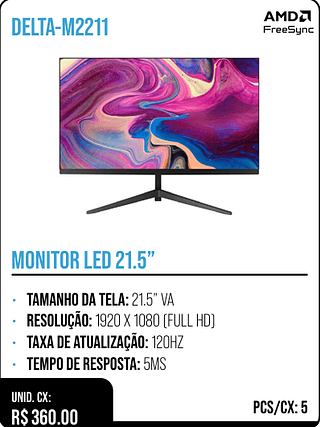 MONITOR LED 21.5” UNID. CX: R$ 360.00 PCS/CX: 5