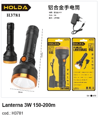Lanterna 3W 150-200m R$ 11,7 PC/CX:150