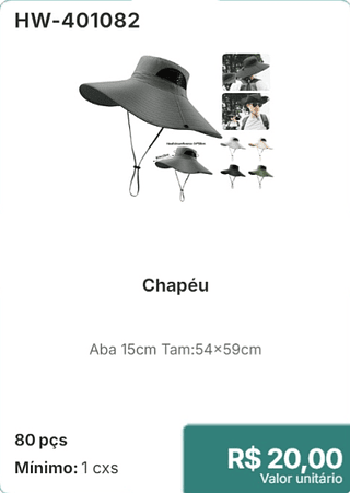 Chapéu 80 pçs R$ 20,00