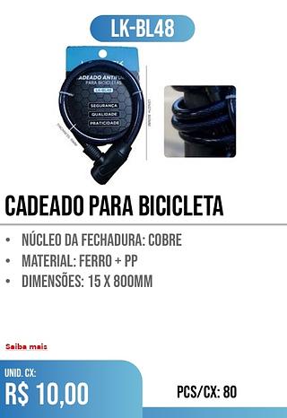 CADEADO PARA BICICLETA PCS/CX: 80 r$ 10,00