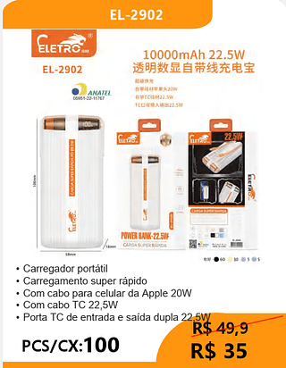 POWER BANK PCS/CX:100 R$35