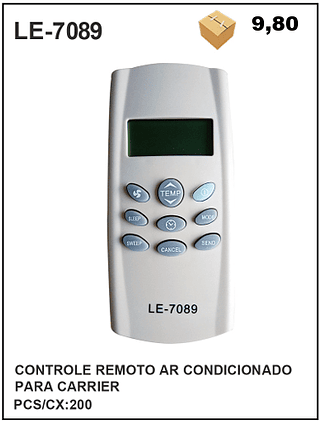 CONTROLE REMOTO AR CONDICIONADO PARA CARRIER 200pç=9,8$