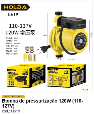 Bomba de pressurização 120W (110127V) R$ 139,5 PC/CX:8