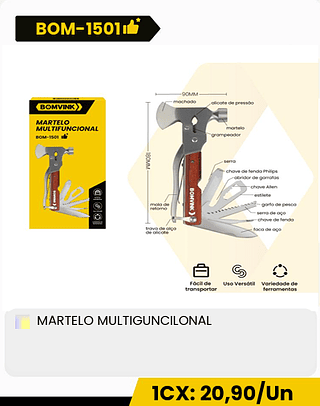 MARTELO MULTIGUNCILONAL CX: 40PCS 1CX: 20,90/Un