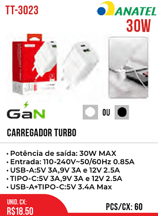 Carregador Turbo 60pç=18,5$