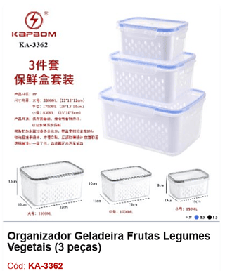 Organizador Geladeira Frutas Legumes Vegetais (3 peças) R$ 36,45 PCS/CX: 30