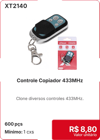 Controle Copiador 433MHz 600 pçs R$ 8.80