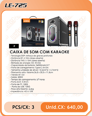 CAIXA DE SOM COM KARAOKE 3PÇ=640$