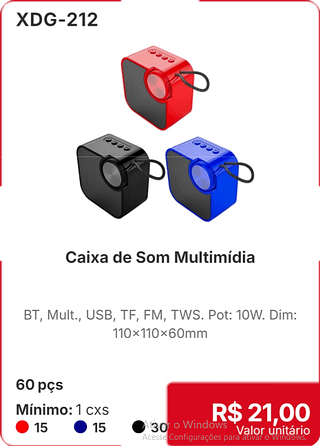 Caixa de Som Multimídia 60 pçs R$ 21.00