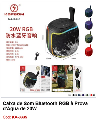 Caixa de Som Bluetooth RGB à Prova d'Água de 20W R$32,4 PCS/CX:50