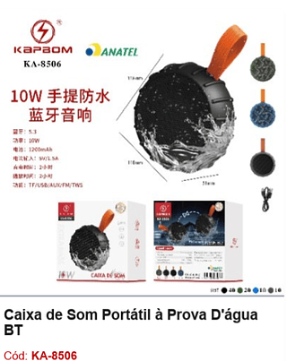 Caixa de Som Portátil à Prova D'água BT R$27 PCS/Cx:80
