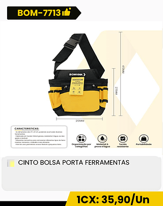 CINTO BOLSA PORTA FERRAMENTAS CX: 20PCS 1CX: 35,90/Un