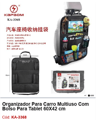 Organizador Para Carro Multiuso Com Bolso Para Tablet 60X42 cm R$ 13,5 PCS/CX: 100