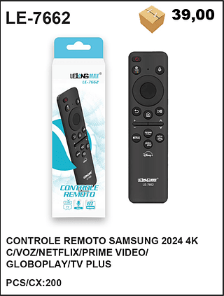 CONTROLE REMOTO SAMSUNG 2024 4K C/VOZ/NETFLIX/PRIME VIDEO/ GLOBOPLAY/TV PLUS 200PÇ=39$