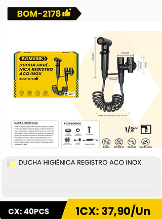 DUCHA HIGIÊNICA REGISTRO ACO INOX CX: 40PCS 1CX: 37,90/Un