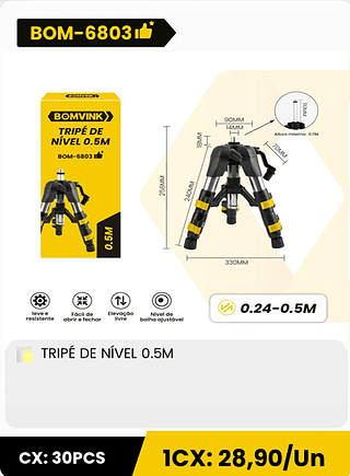 TRIPÉ DE NÍVEL 0.5M CX: 30PCS ICX: 28,90/Un
