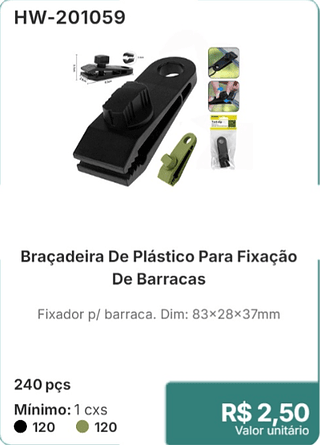 Braçadeira De Plástico Para Fixação De Barracas 240 pçs R$ 2,50