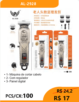 Máquina de cortar cabelo PCS/CX:100 R$ 17