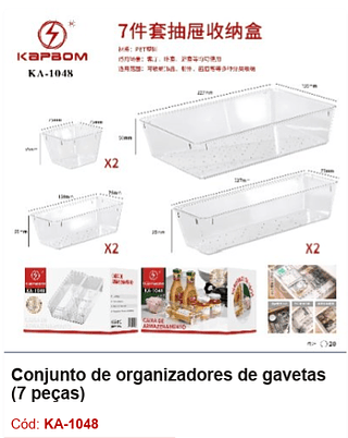 Conjunto de organizadores de gavetas (7 peças) R$ 34,2 PCS/CX: 20