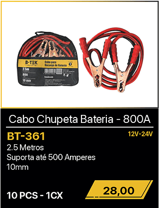 Cabo Chupeta Bateria - 800A 10PCS R$28,00