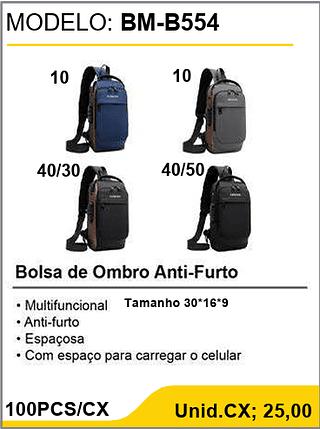 Bolsa de Ombro Anti-Furto 100PCS/CX Unid.CX; 25,00