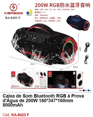 Caixa de Som Bluetooth RGB à Prova d'Água de 200W R$297 PCS/Cx:12