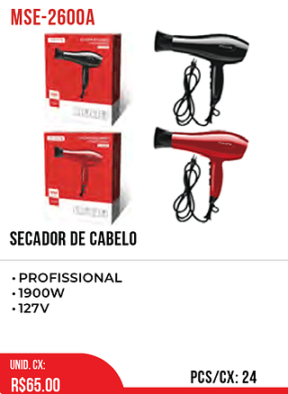 SECADOR DE CABELO 127V 24pç=65$