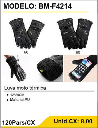 Luva moto térmica 120Pars/CX Unid.CX: 8,00