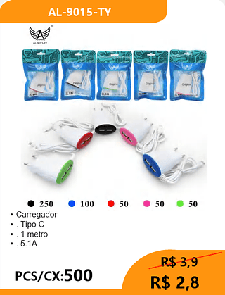 Carregador V8 PCS/CX:500 R$ 2,8